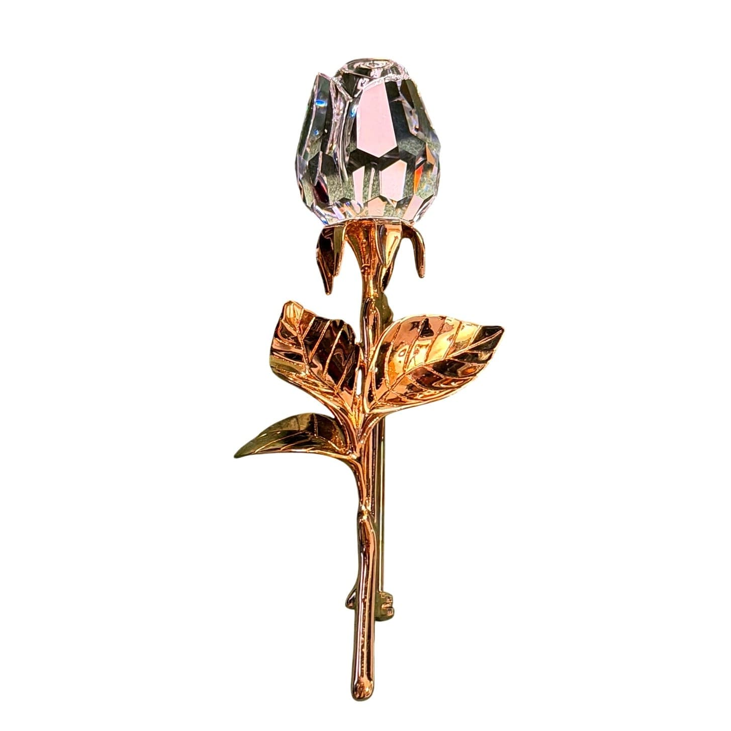 Swarovski Crystal Rose Brooch Gold Tone Clear Crystal Floral Pin 3.25" Signed - Thumbnail 3