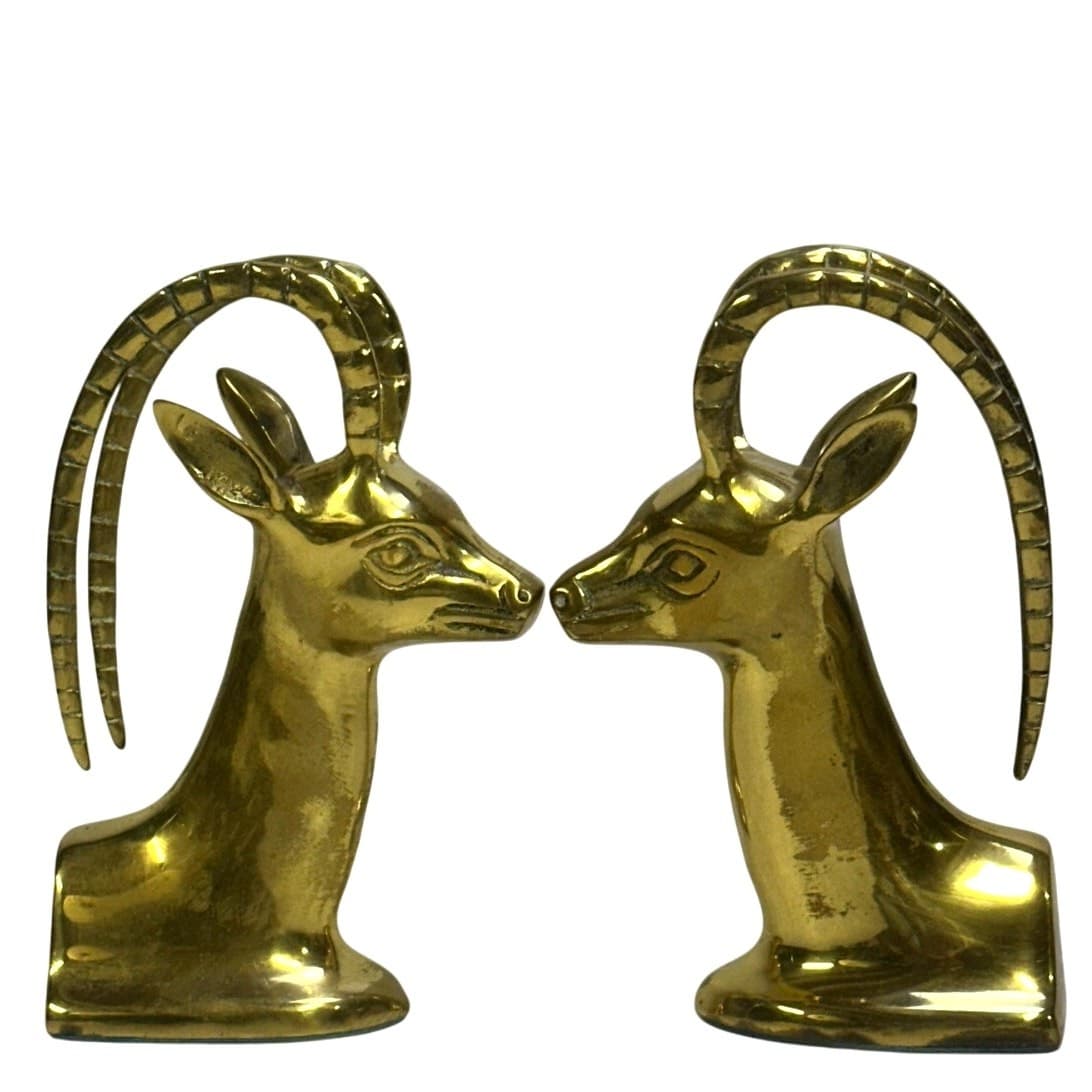 Solid Brass Vintage Korea 'Antelope' 'Gazelle' Head Heavy 7.5" Bookends-Set of 2 - Thumbnail 3