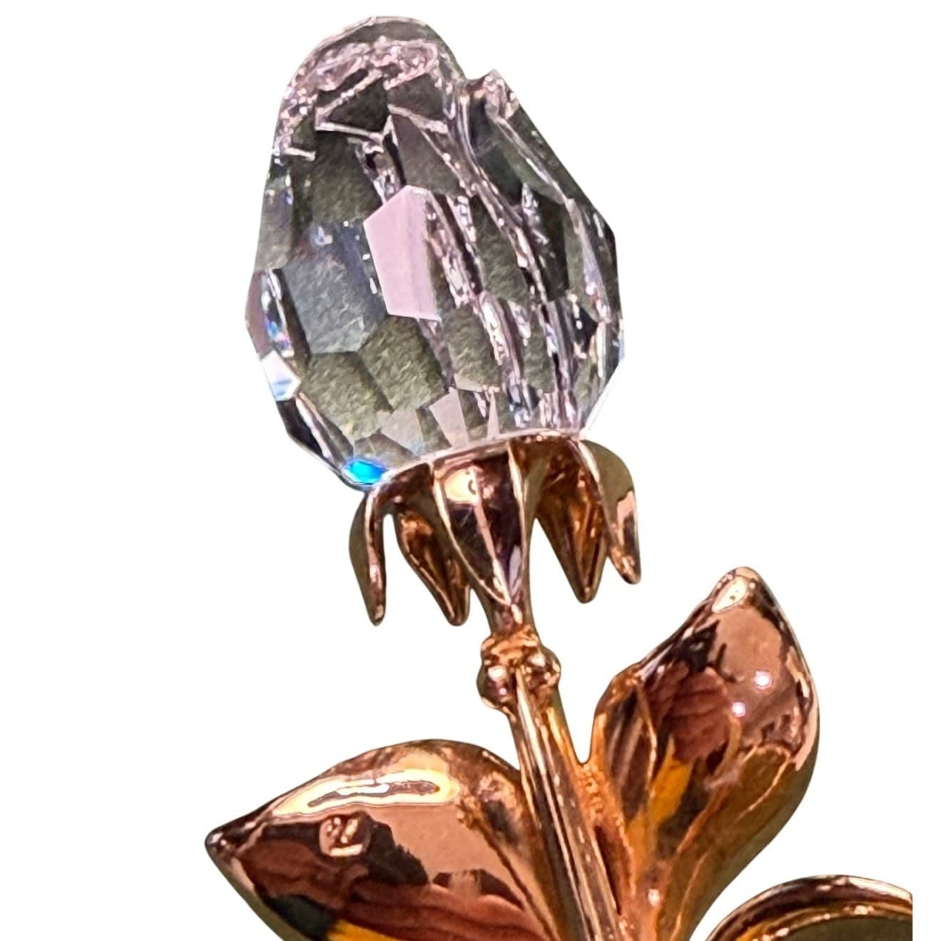 Swarovski Crystal Rose Brooch Gold Tone Clear Crystal Floral Pin 3.25" Signed - Thumbnail 7