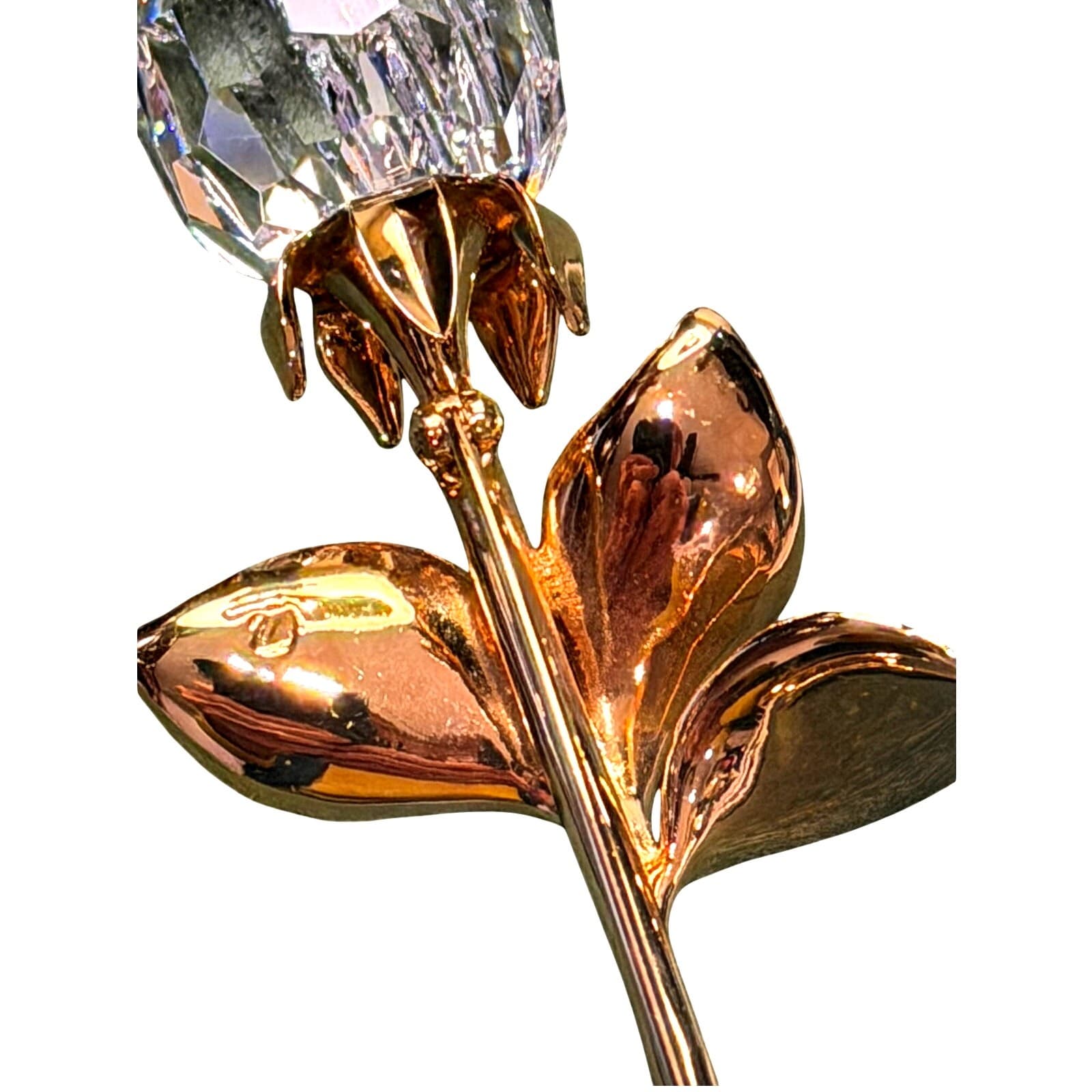 Swarovski Crystal Rose Brooch Gold Tone Clear Crystal Floral Pin 3.25" Signed - Thumbnail 6