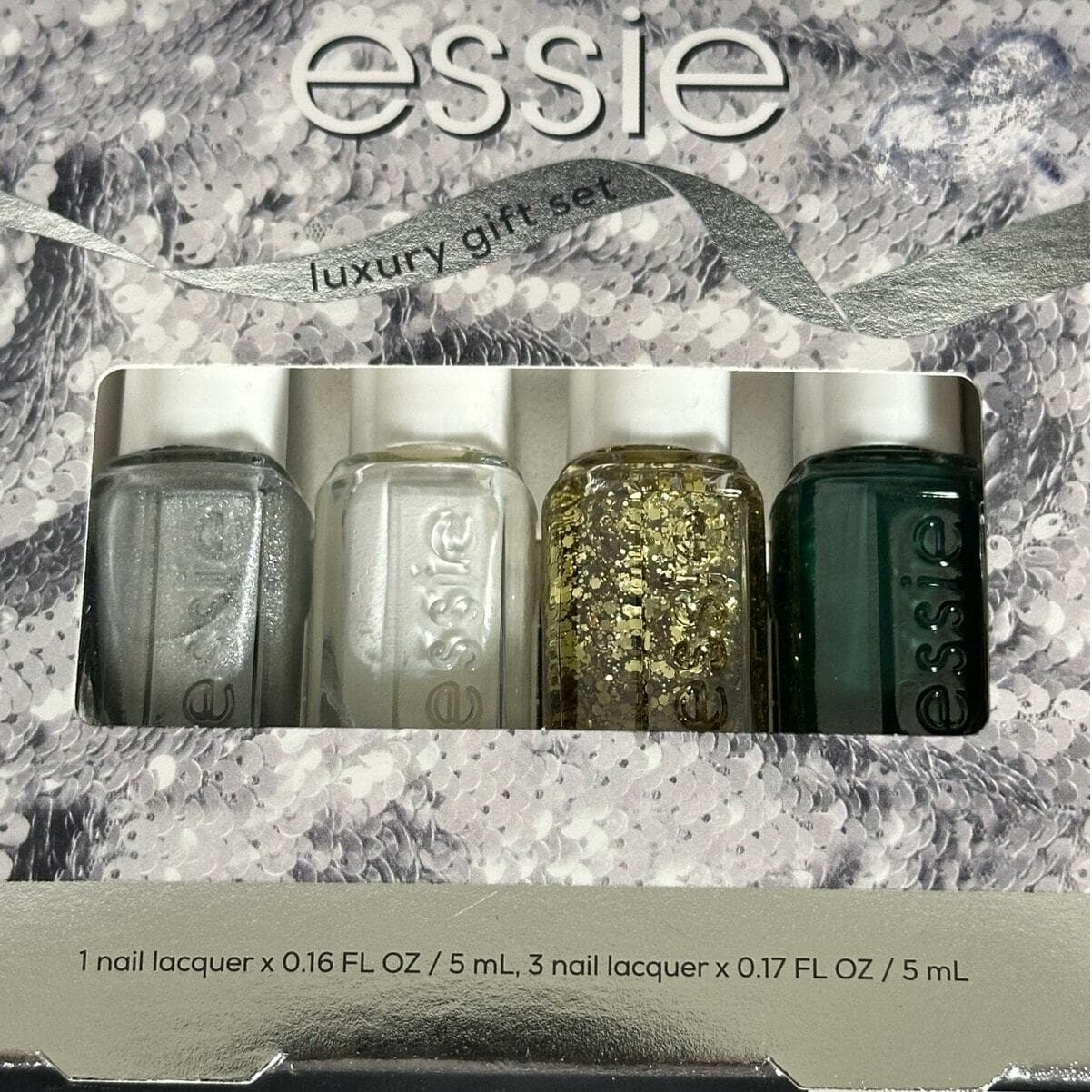 Essie Luxury Gift Set-4 Count Nail Lacquers, Silver White Gold Green-New In Box!