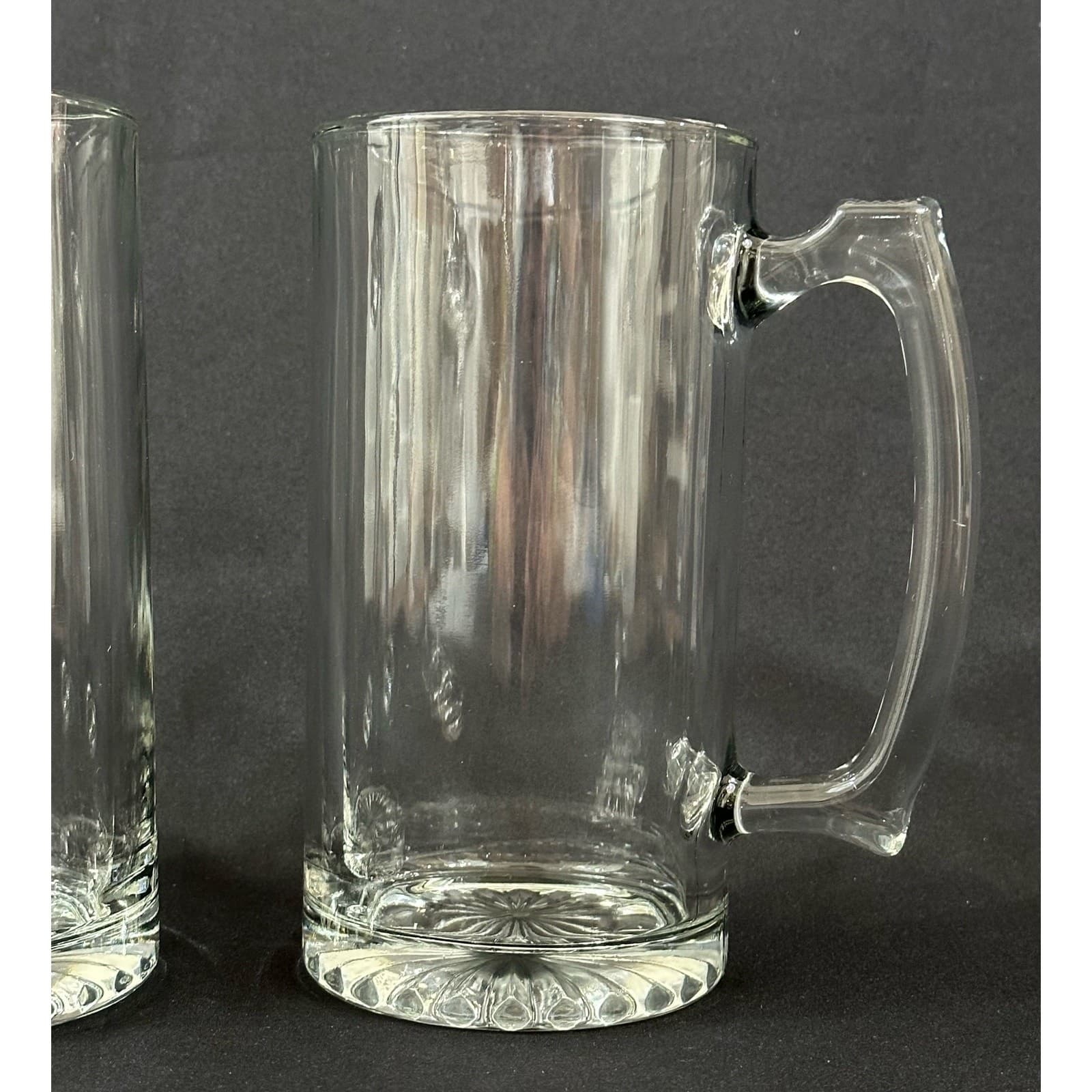 Pair of Heavy Clear Glass Beer Mugs Steins 7" Tall Set of 2 Vintage - Thumbnail 3