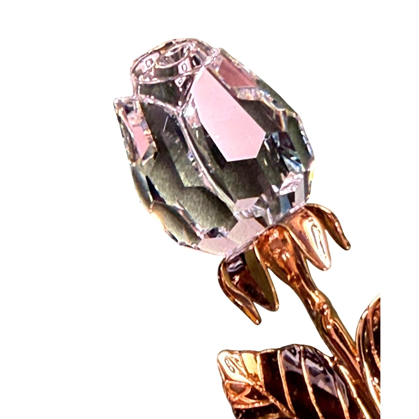 Swarovski Crystal Rose Brooch Gold Tone Clear Crystal Floral Pin 3.25" Signed - Thumbnail 2