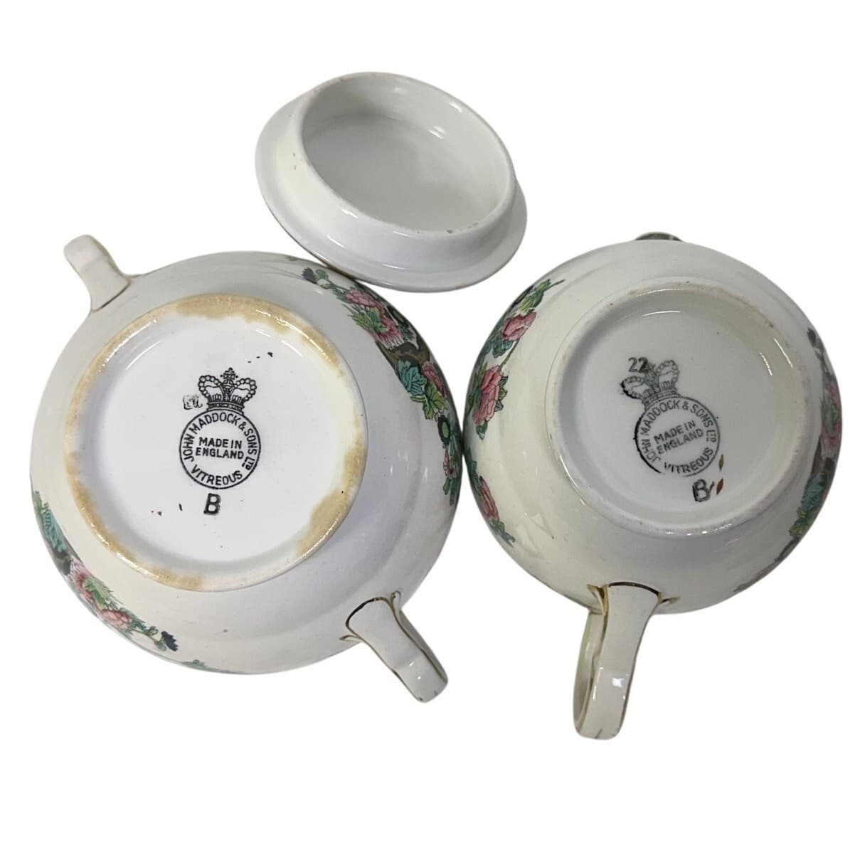 John Maddock & Sons LTD England Vintage 40's 'Indian Tree' Creamer/Sugar Bowl - Thumbnail 7