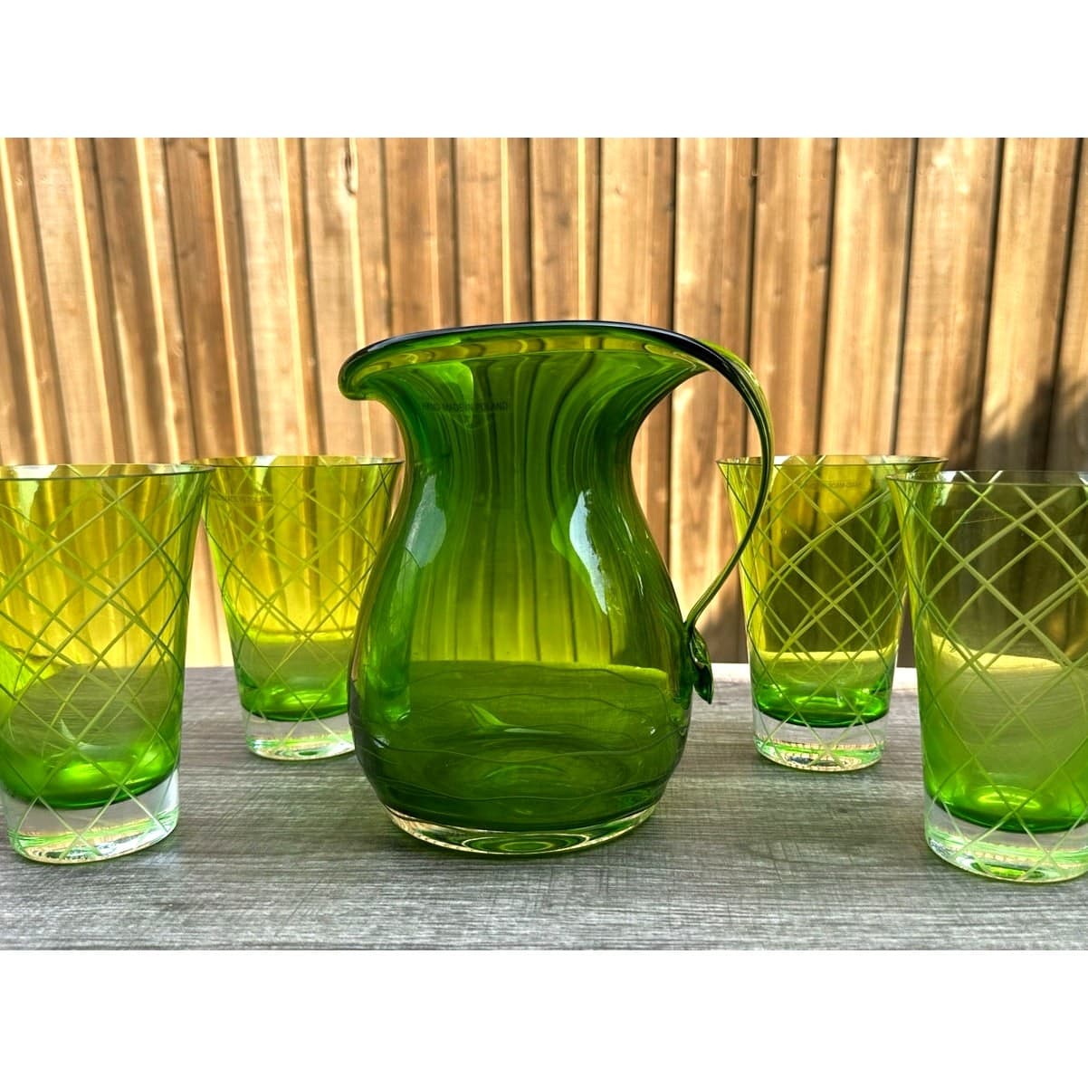 Neiman Marcus Cut-Glass Design Pitcher and Glasses Set-Made in Poland-Rare FInd - Thumbnail 2