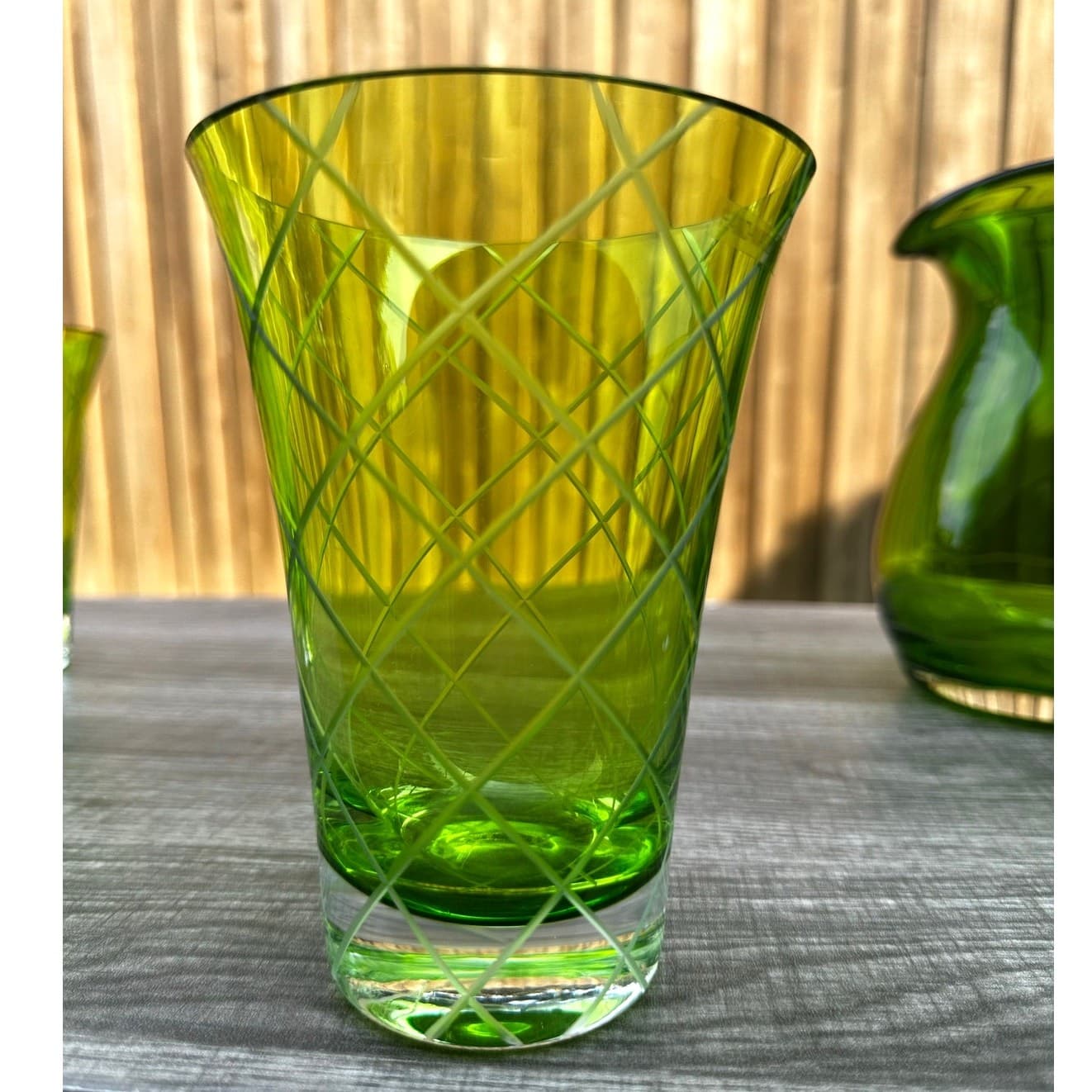 Neiman Marcus Cut-Glass Design Pitcher and Glasses Set-Made in Poland-Rare FInd - Thumbnail 5