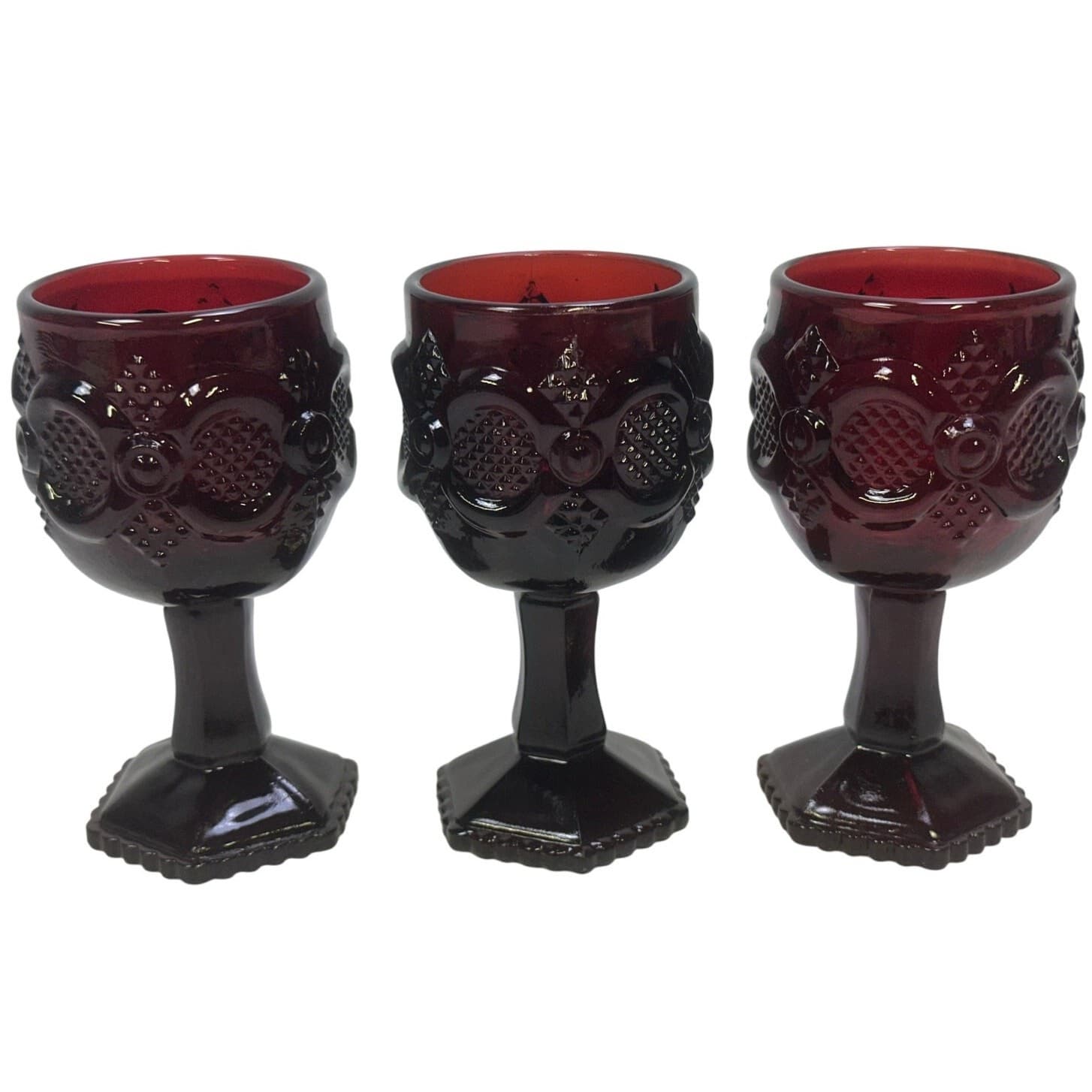 Avon Cape Cod Ruby Red 4-1/2" Sherry Wine Footed Glasses Set of 3