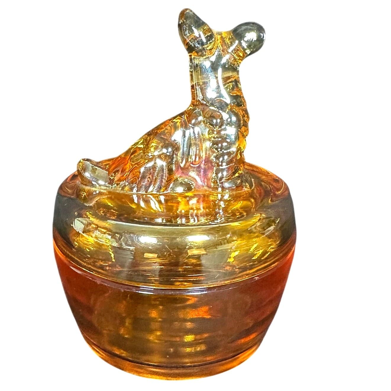 Jeanette Marigold Iridescent 1940s Scottish Terrier Powder Glass Trinket Dish - Thumbnail 4
