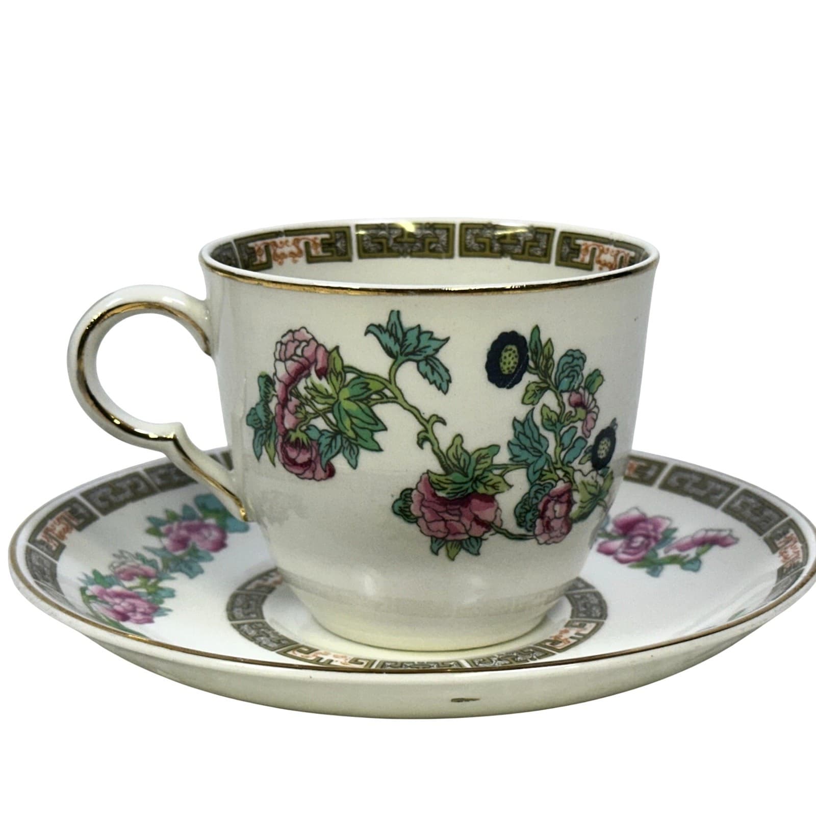 John Maddock & Sons LTD England Vintage 40s 'Indian Tree' Flat Coffee Cup/Saucer - Thumbnail 3