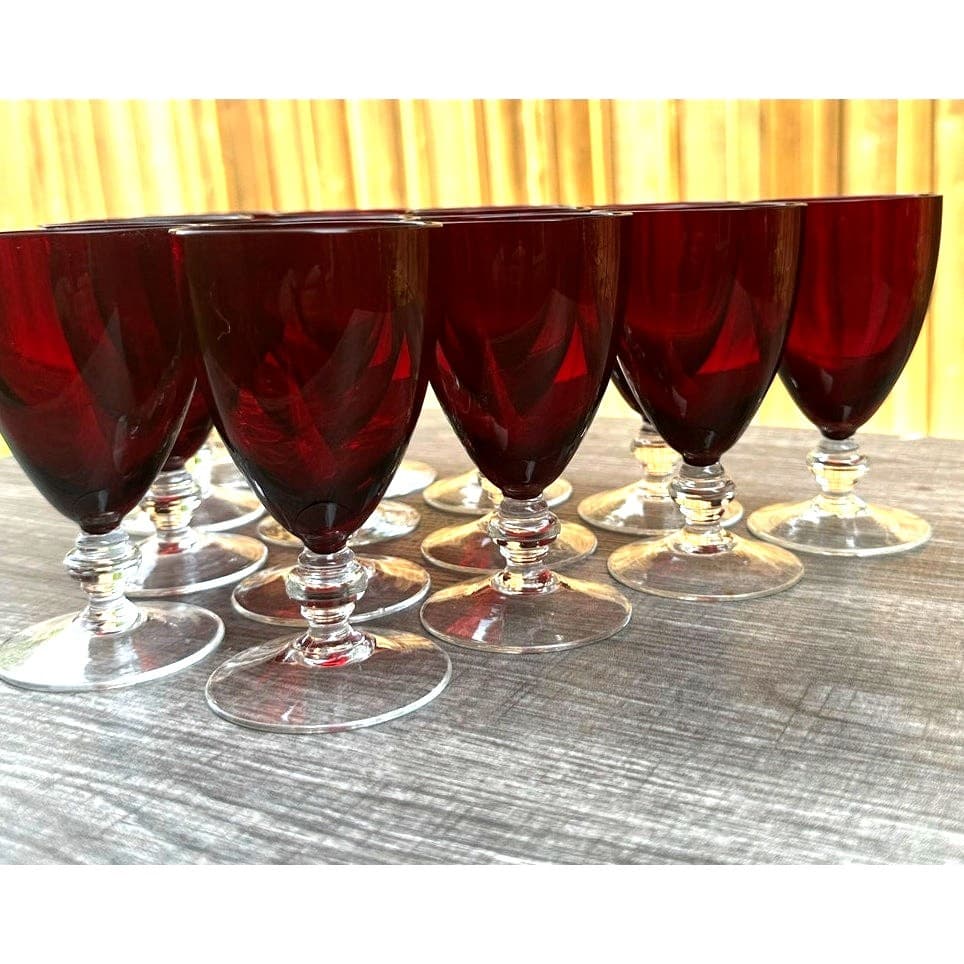 Ruby Red Cordial Liqueur Juice Footed Clear Base Glasses 4.25" Tall-Set of 14 - Thumbnail 7