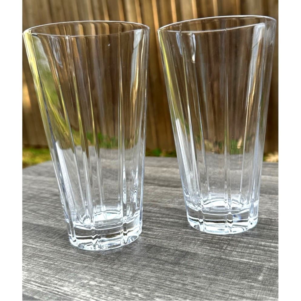 Heavy Geometric Design Crystal 16 oz Coolers Iced Tea Glasses-Stunning-Set of 2 - Thumbnail 3