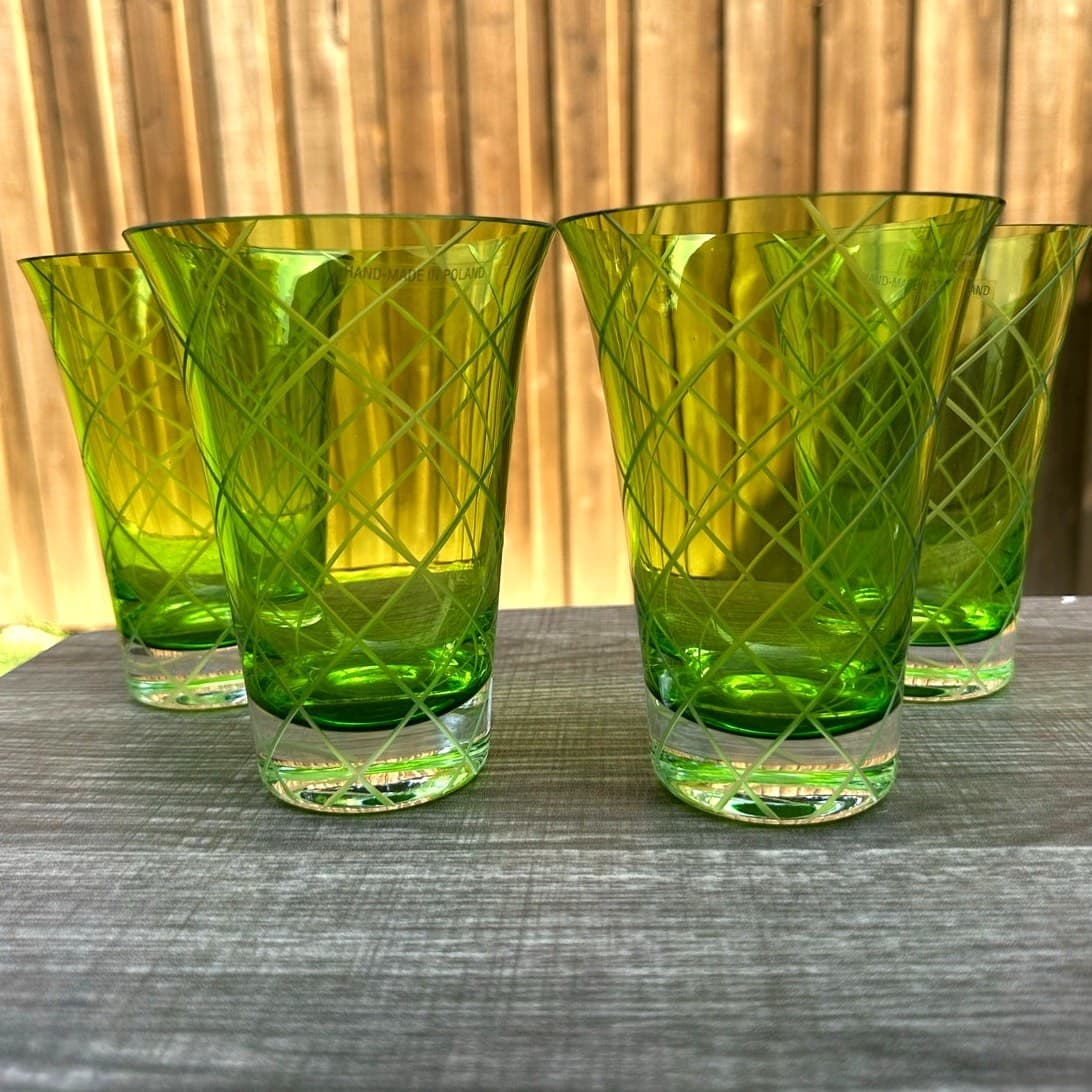 Neiman Marcus Cut-Glass Design Pitcher and Glasses Set-Made in Poland-Rare FInd - Thumbnail 3