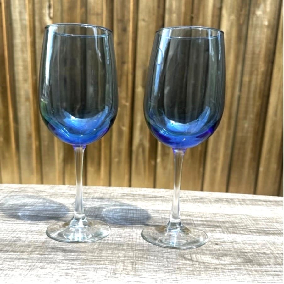 Stunning Vintage Blue Bowl Clear Stem and Base Wine Glasses-Set of 2 - Thumbnail 3