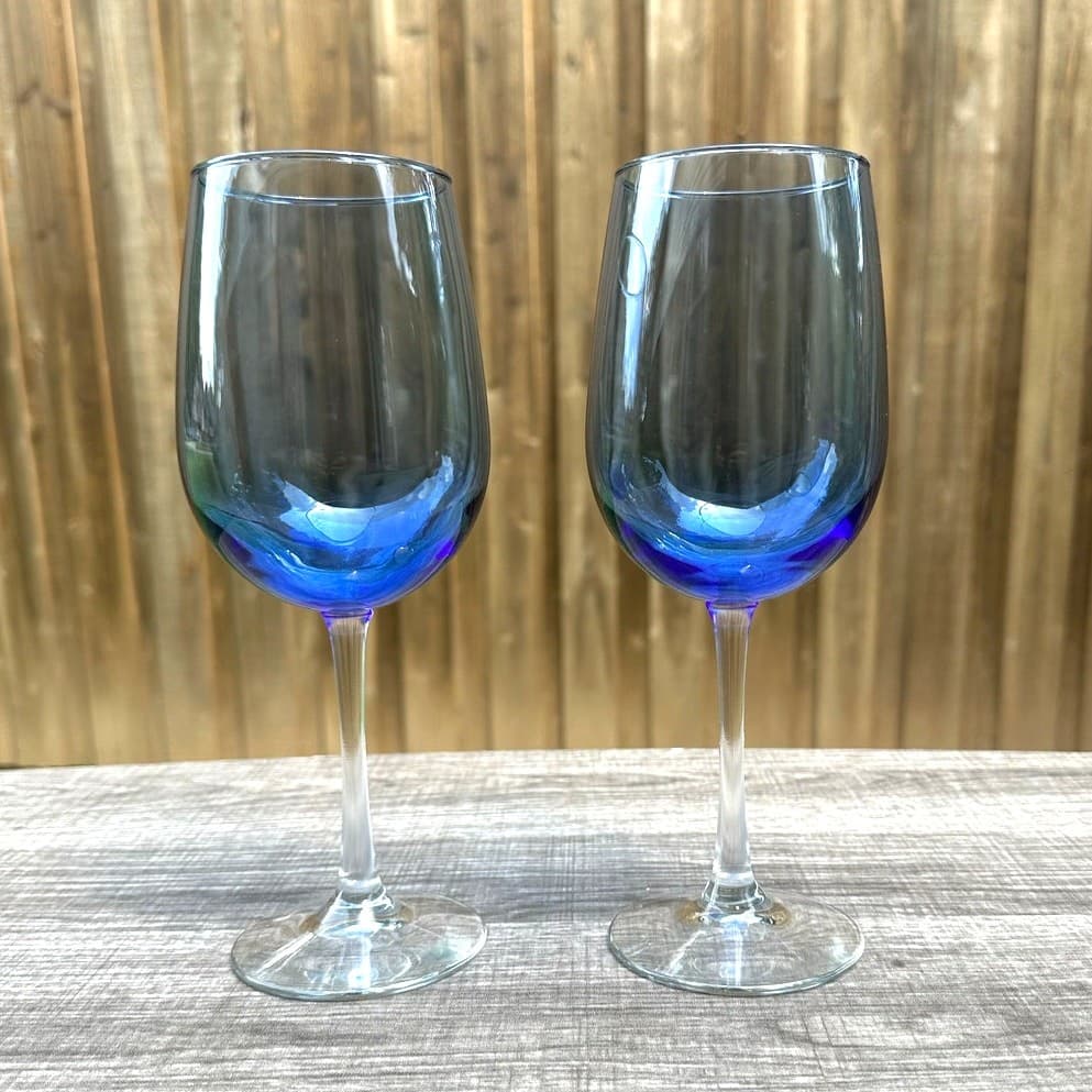 Stunning Vintage Blue Bowl Clear Stem and Base Wine Glasses-Set of 2