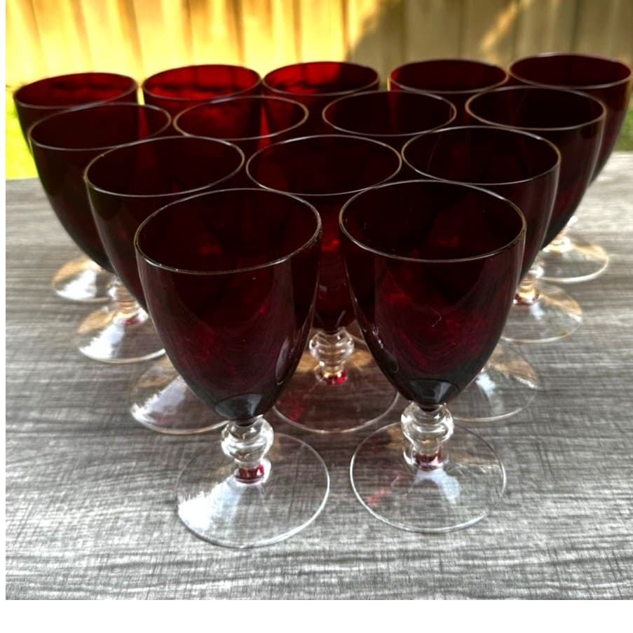 Ruby Red Cordial Liqueur Juice Footed Clear Base Glasses 4.25" Tall-Set of 14 - Thumbnail 5