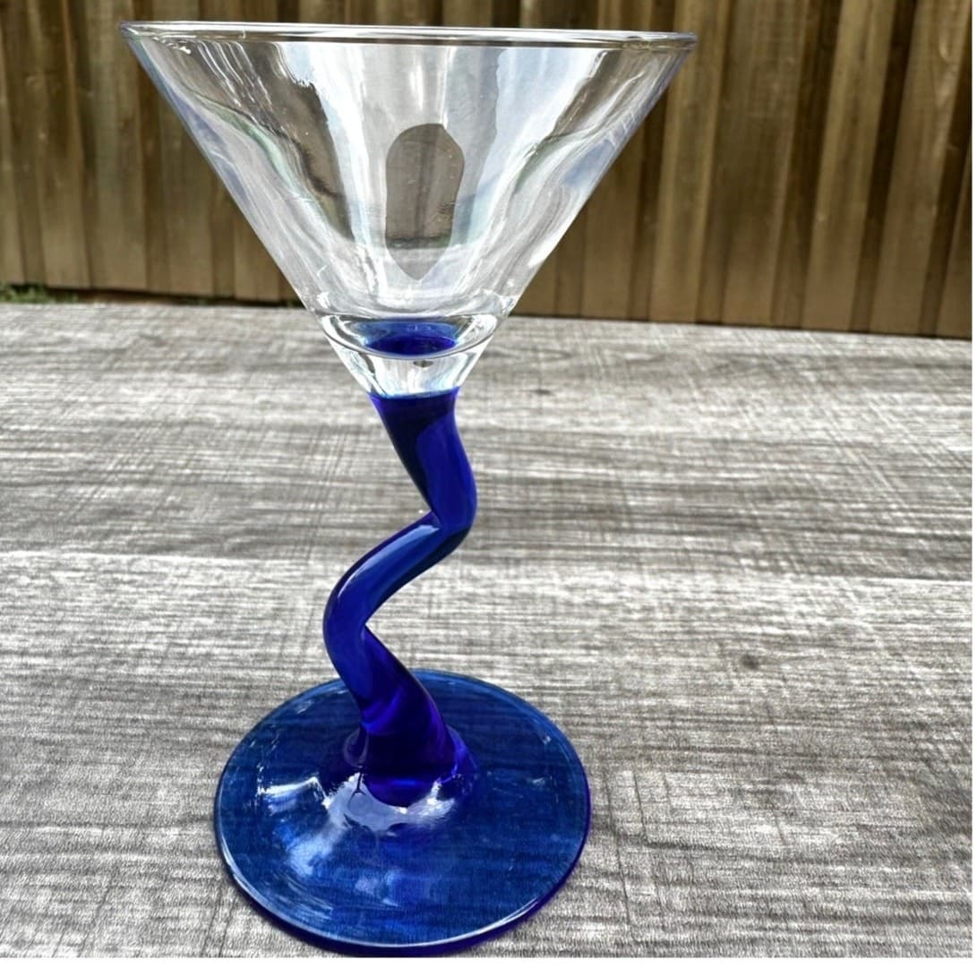 Libbey Courbe Mini Cocktail Zig Zag Stem 5" Martini Glasses Clear Cobalt Blue-2 - Thumbnail 2