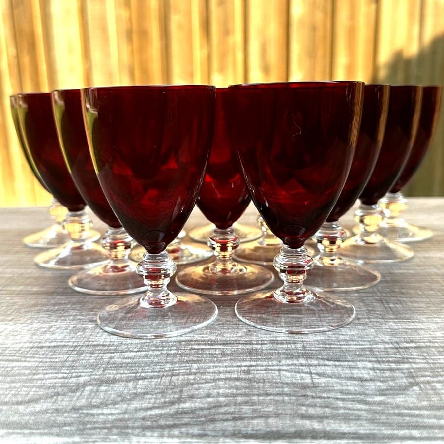 Ruby Red Cordial Liqueur Juice Footed Clear Base Glasses 4.25" Tall-Set of 14 - Thumbnail 3