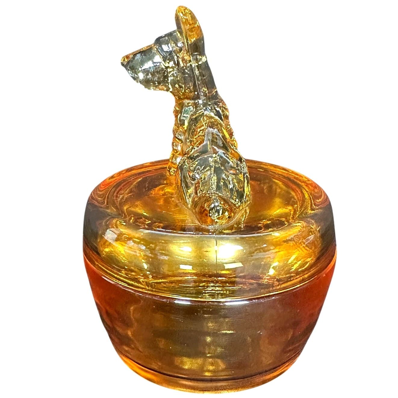 Jeanette Marigold Iridescent 1940s Scottish Terrier Powder Glass Trinket Dish - Thumbnail 3