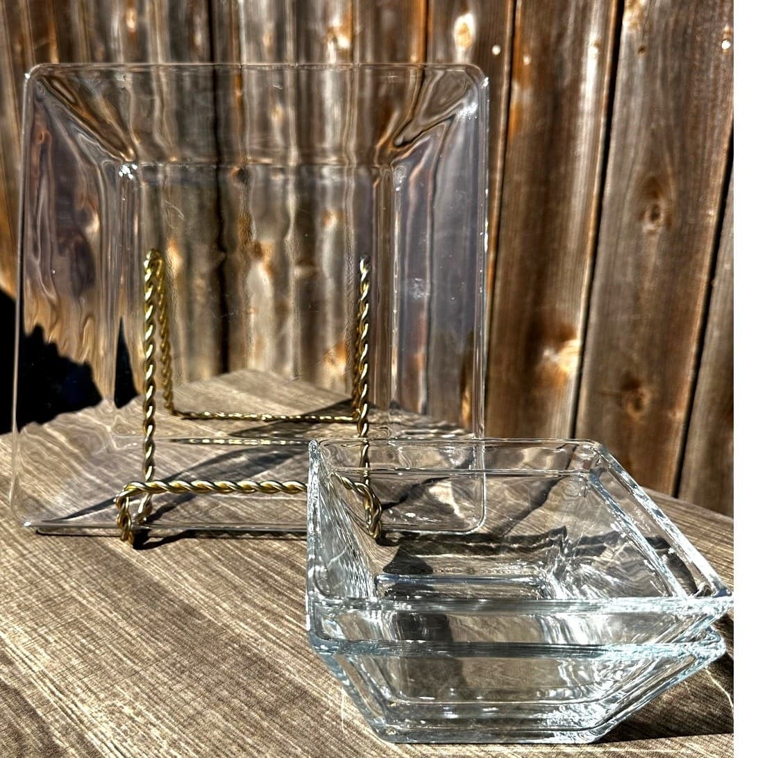 Contemporary Heavy Clear Glass Square Serving Platter & Dipping Bowls-3 PC Set