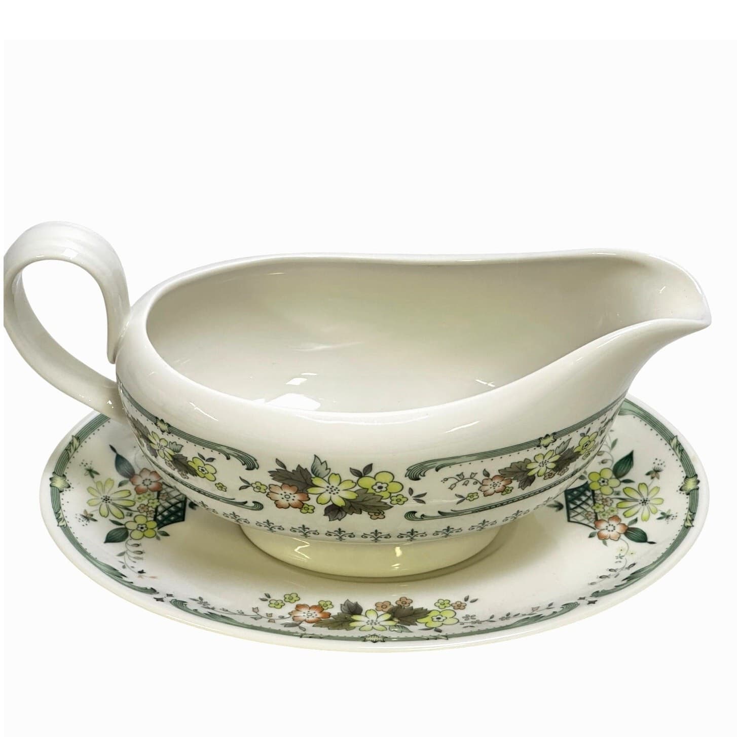 Royal Doulton England 'Provencal' Retired 1967-1997 Vintage Gravy Boat/Plate - Thumbnail 2