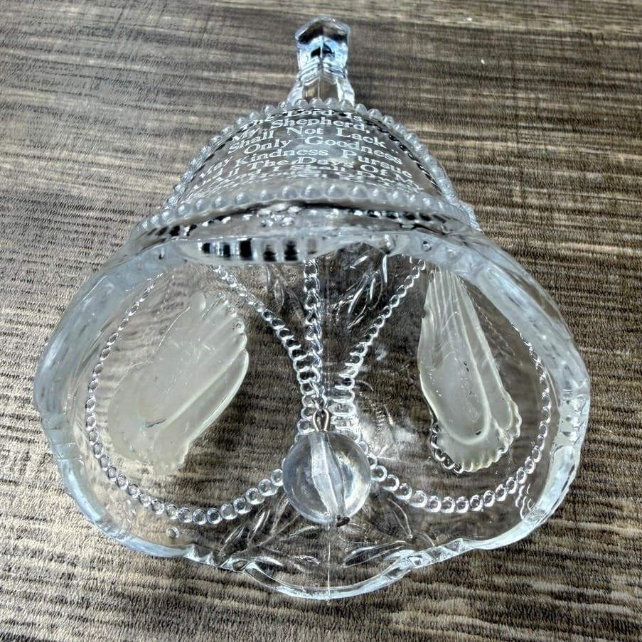 Emson 24% Lead Crystal Praying Hands Bell Psalm 23 Lord Is My Shepherd 5.5" - Thumbnail 5