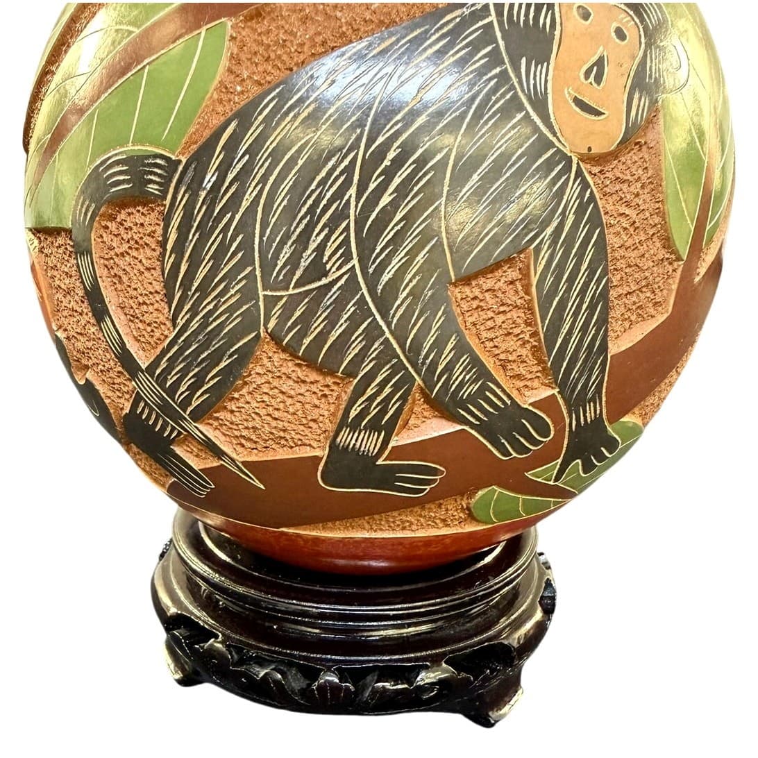 Luis Bracamonte Signed Nicaraguan Art Pottery Monkey Vase Red Clay 6.5" - Thumbnail 5