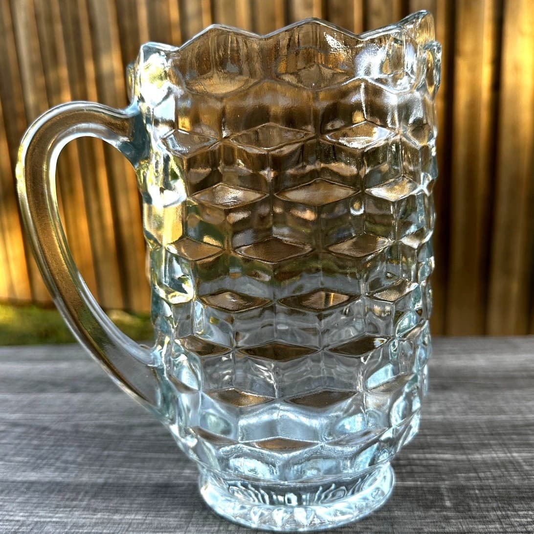 Indiana Glass Whitehall Clear Cubist 8.5" Tall Mid Century Heavy 52 oz Pitcher - Thumbnail 3
