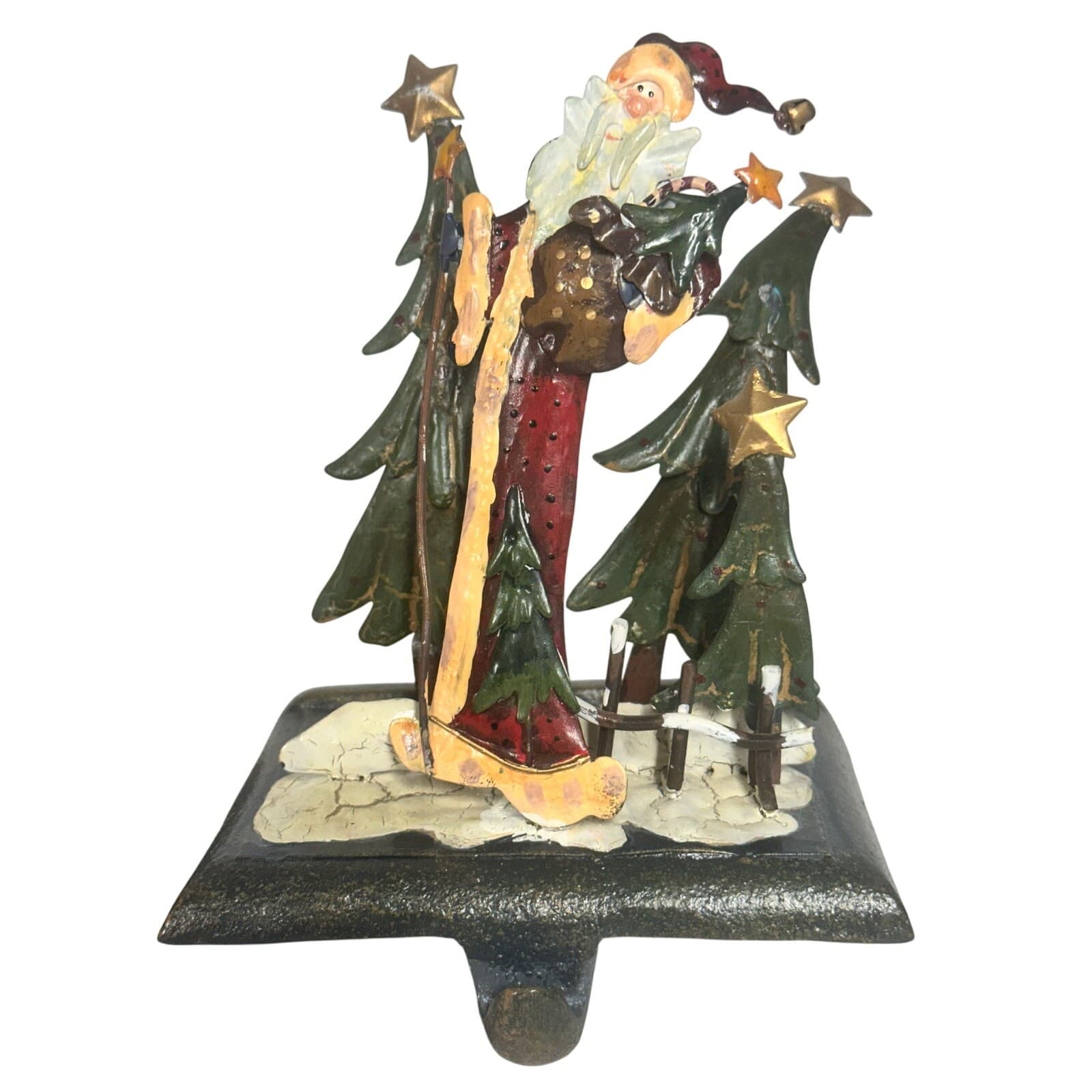 Ganz Santa Christmas Tree Bells Stars Metal Sculpture Stocking Holders-Set of 2 - Thumbnail 3
