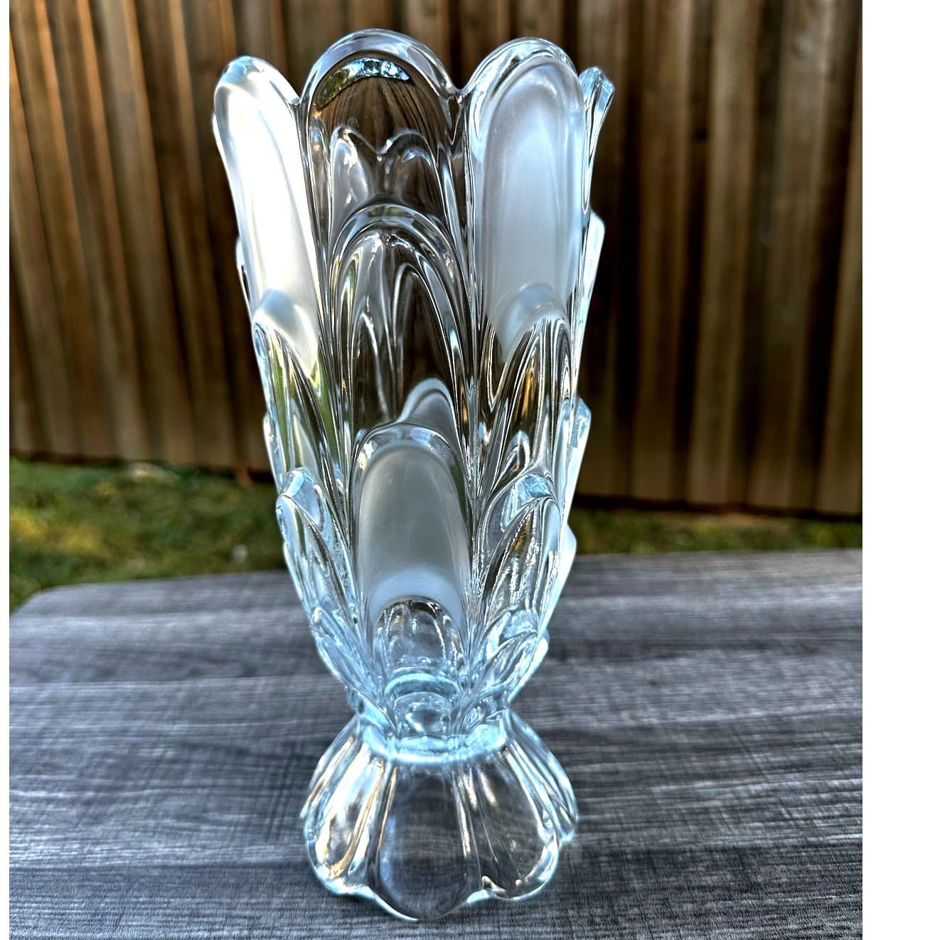Toscana Bohemia Heavy Czech 10" Crystal Vase Layered Petal Frosted Accent Design