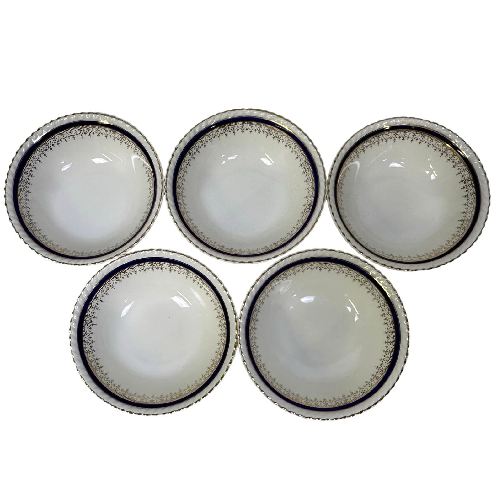 Johnson Bros Retired JB83 Windsor Ware Cobalt/Gold Coupe Cereal Bowls-Set of 5 - Thumbnail 4