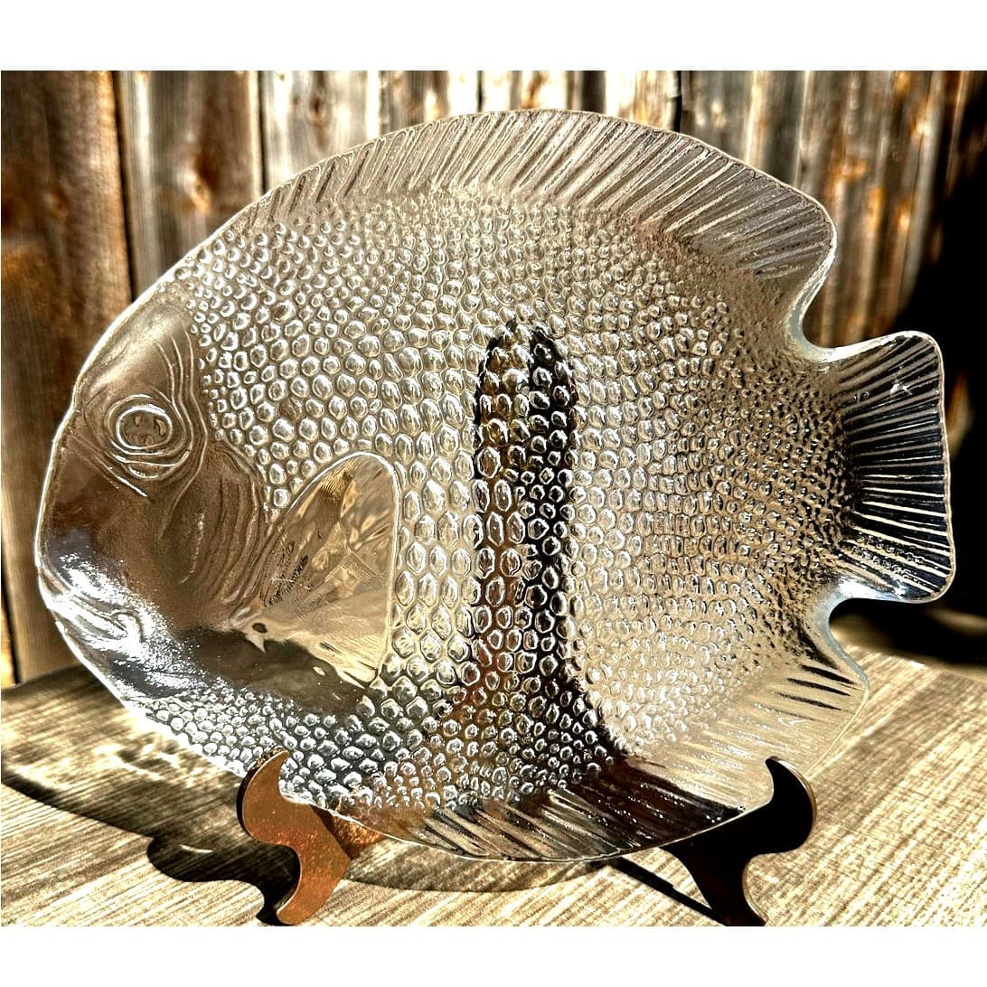 Arcoroc France Vintage Textured Clear Glass Poisson Fish Shape 10"x8.25" Plate - Thumbnail 3