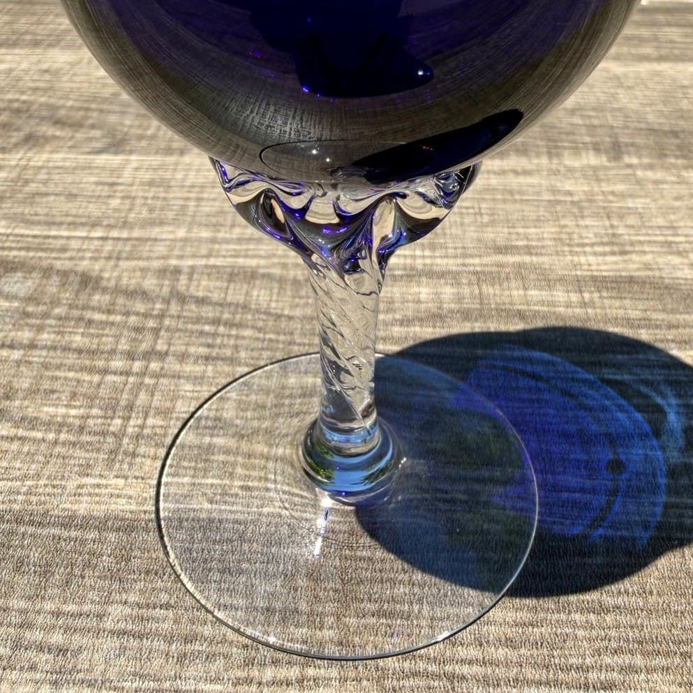 Vintage Sasaki Coronation Cobalt Blue Wine Goblets Twisted Stem Set of 4 - Thumbnail 7