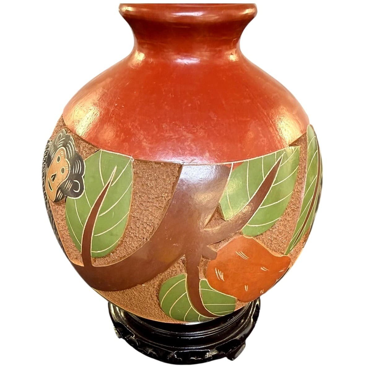 Luis Bracamonte Signed Nicaraguan Art Pottery Monkey Vase Red Clay 6.5" - Thumbnail 6