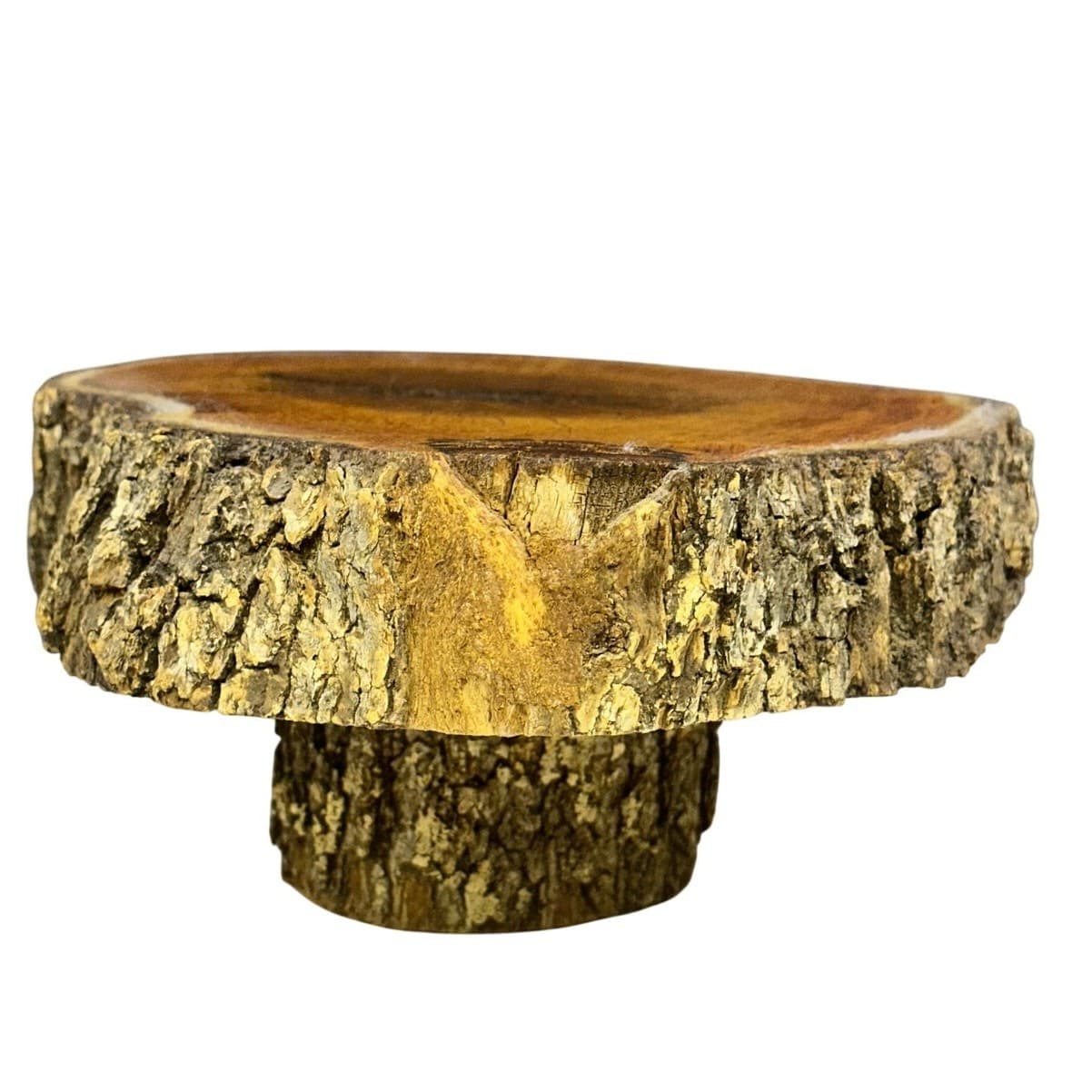 Unique Log Slab Pedestal Natural Wood 4.5" Cake Stand w/Rustic Bark Edge Accent - Thumbnail 6