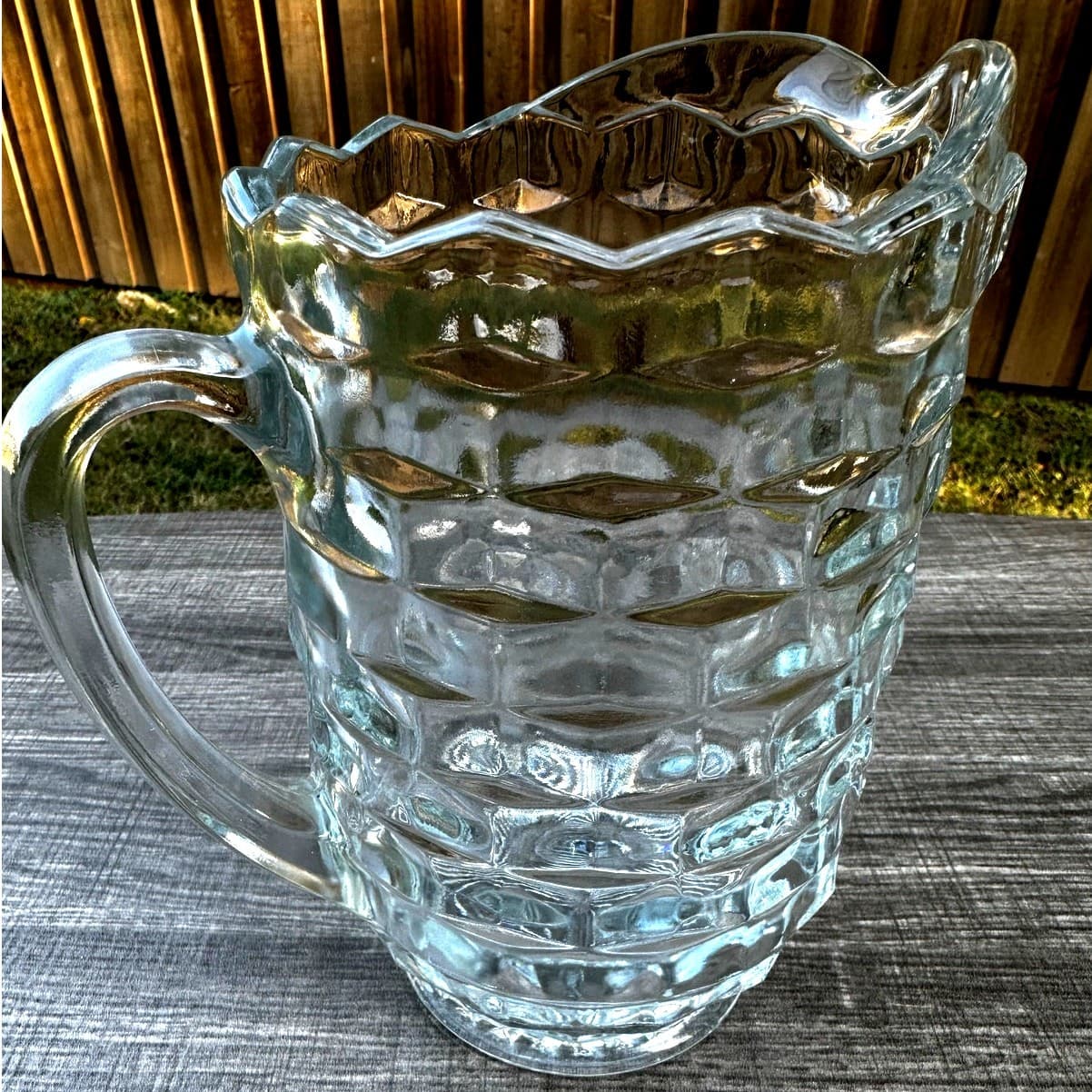 Indiana Glass Whitehall Clear Cubist 8.5" Tall Mid Century Heavy 52 oz Pitcher - Thumbnail 6