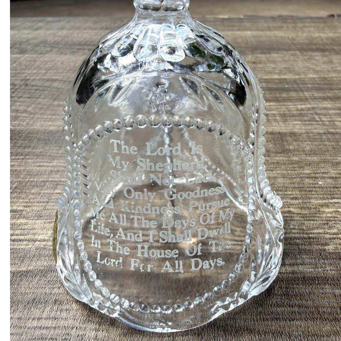 Emson 24% Lead Crystal Praying Hands Bell Psalm 23 Lord Is My Shepherd 5.5" - Thumbnail 3