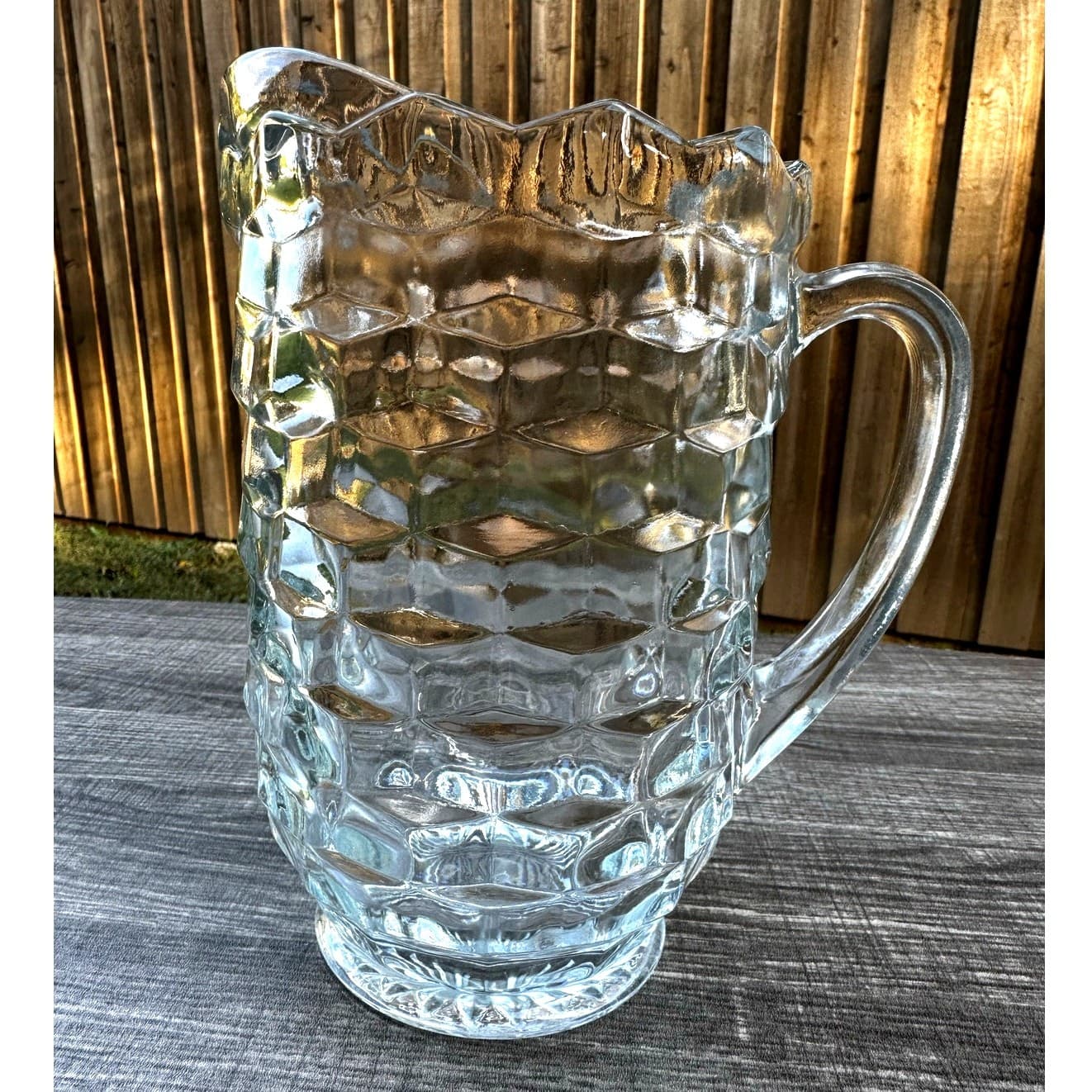 Indiana Glass Whitehall Clear Cubist 8.5" Tall Mid Century Heavy 52 oz Pitcher - Thumbnail 5