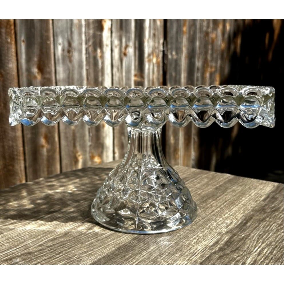 Fostoria Retired 1915-82 American Clear Cube Square 10 1/8" Cake Stand Rum Well - Thumbnail 3
