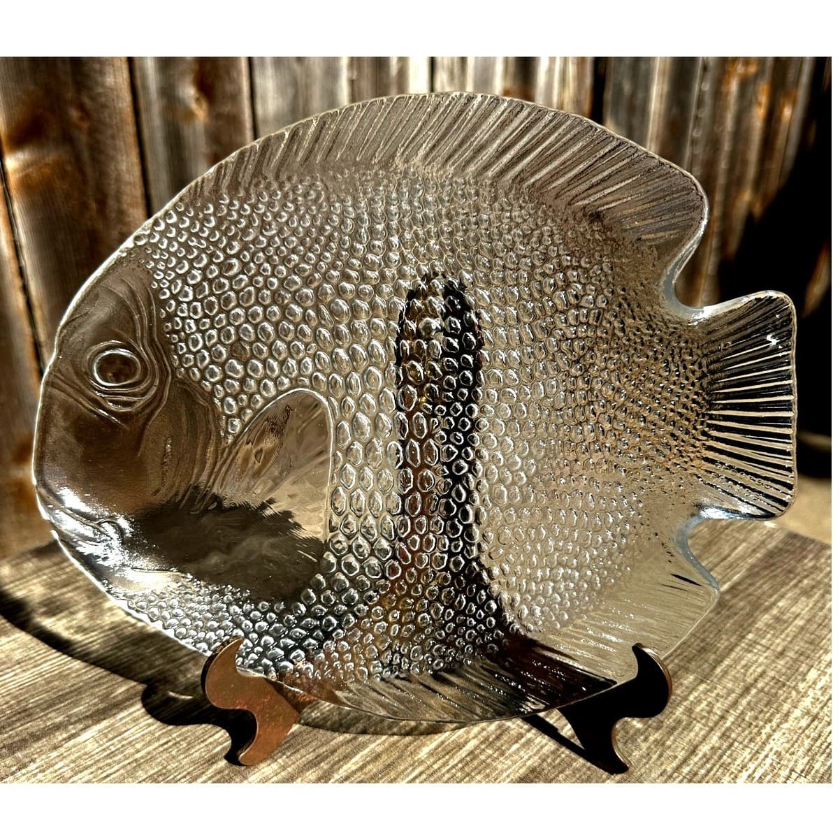 Arcoroc France Vintage Textured Clear Glass Poisson Fish Shape 10"x8.25" Plate - Thumbnail 5