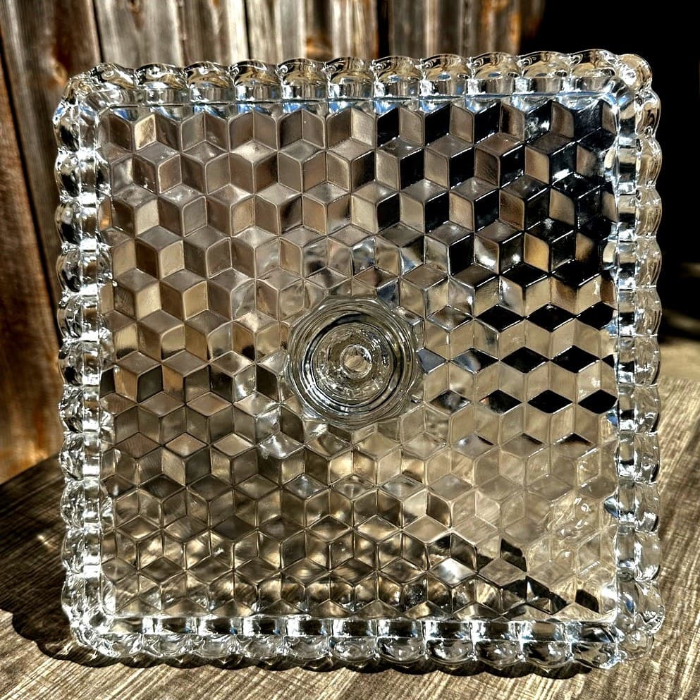 Fostoria Retired 1915-82 American Clear Cube Square 10 1/8" Cake Stand Rum Well - Thumbnail 4