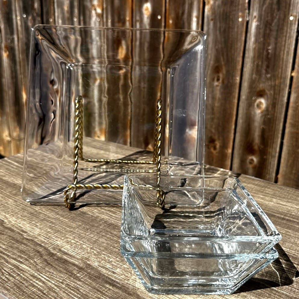 Contemporary Heavy Clear Glass Square Serving Platter & Dipping Bowls-3 PC Set - Thumbnail 3