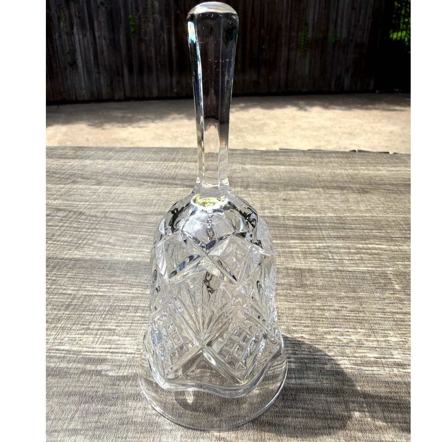 Pressed Crystal Vintage Bell Clear Glass Fan Diamond Pattern 5.75" Tall - Thumbnail 4