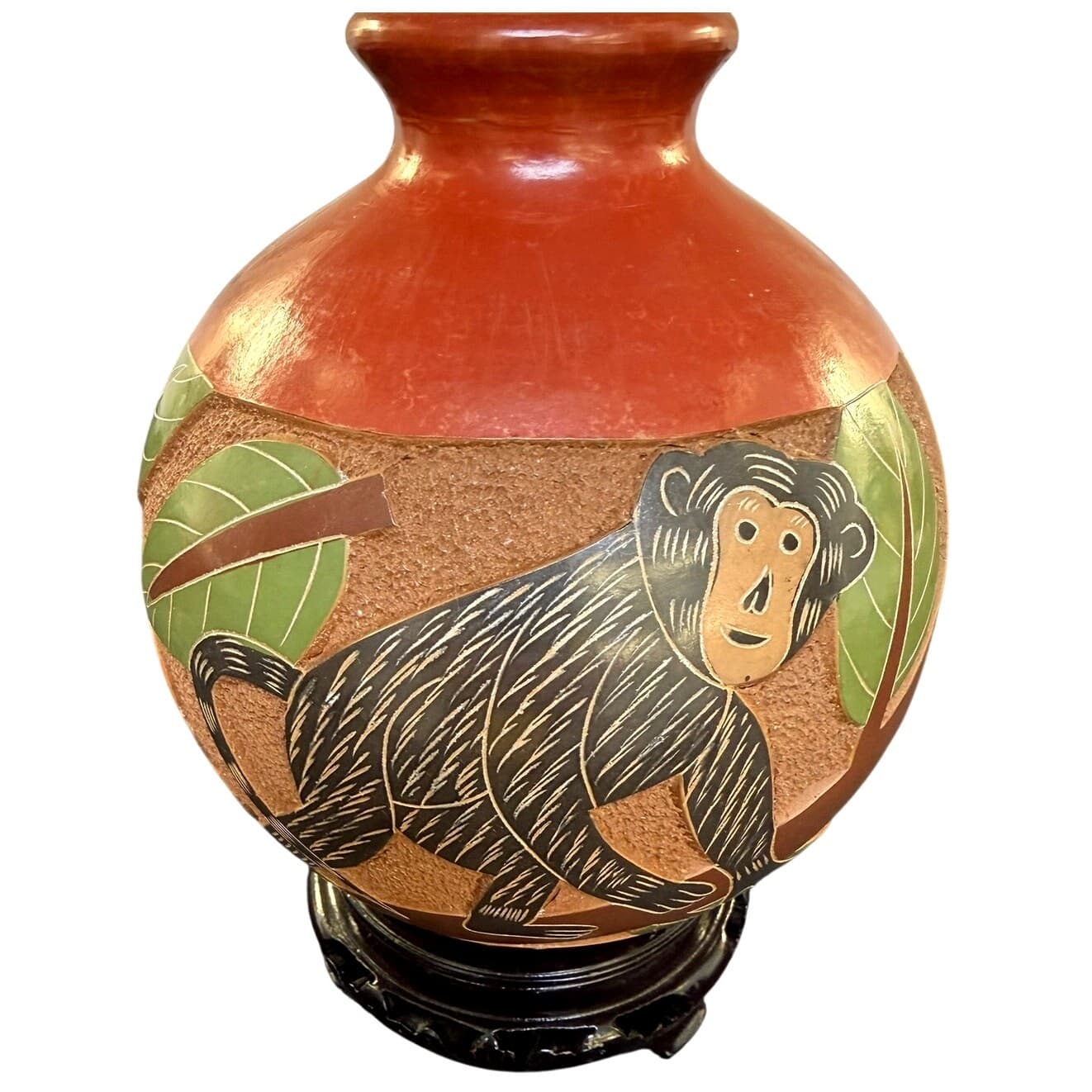 Luis Bracamonte Signed Nicaraguan Art Pottery Monkey Vase Red Clay 6.5" - Thumbnail 8