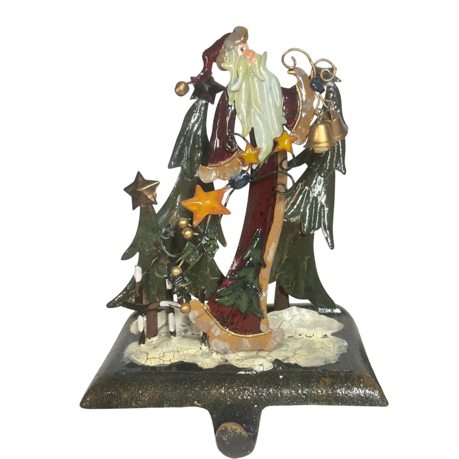 Ganz Santa Christmas Tree Bells Stars Metal Sculpture Stocking Holders-Set of 2 - Thumbnail 2