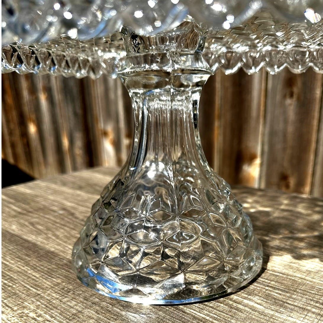 Fostoria Retired 1915-82 American Clear Cube Square 10 1/8" Cake Stand Rum Well - Thumbnail 2