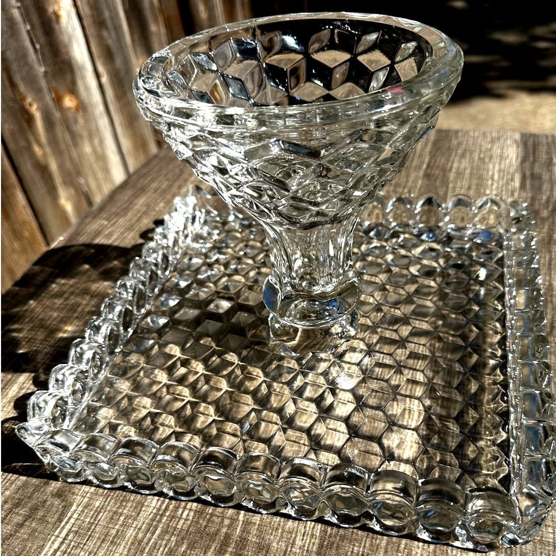 Fostoria Retired 1915-82 American Clear Cube Square 10 1/8" Cake Stand Rum Well - Thumbnail 8