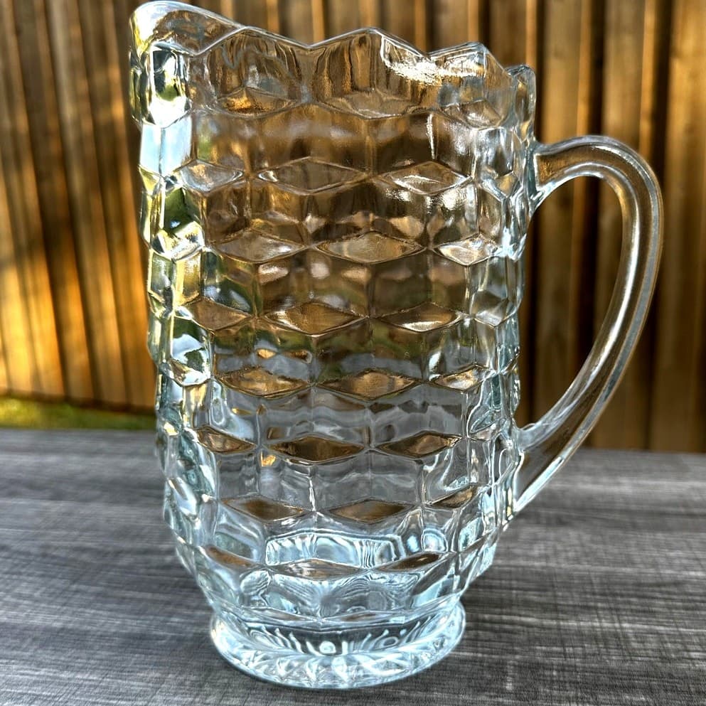 Indiana Glass Whitehall Clear Cubist 8.5" Tall Mid Century Heavy 52 oz Pitcher - Thumbnail 4