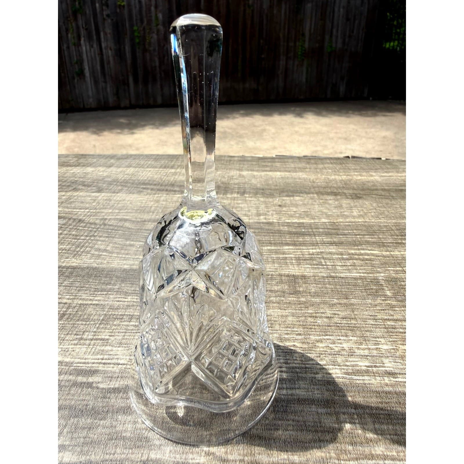 Pressed Crystal Vintage Bell Clear Glass Fan Diamond Pattern 5.75" Tall - Thumbnail 3