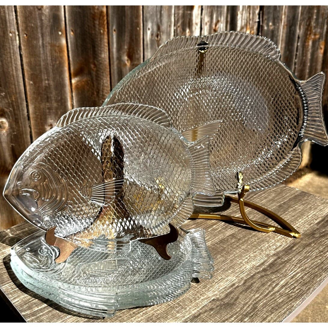 Contemporary Heavy Fish Shape Serving Platter & Luncheon Plates-5 Piece Set