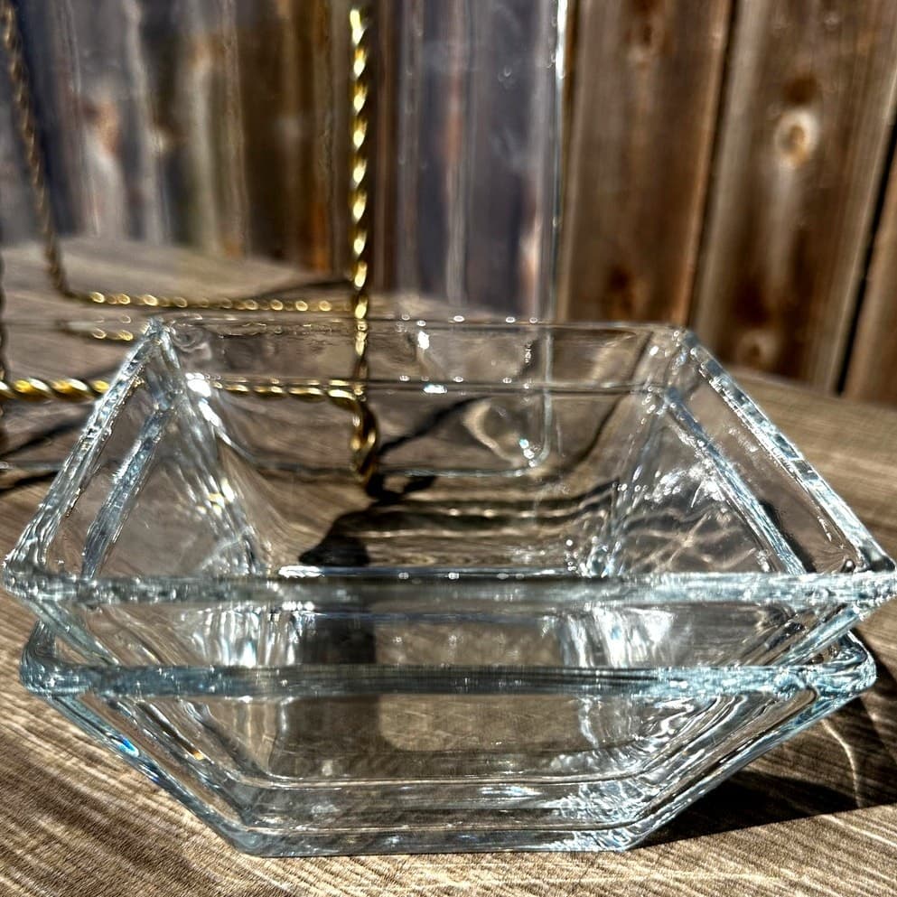 Contemporary Heavy Clear Glass Square Serving Platter & Dipping Bowls-3 PC Set - Thumbnail 2